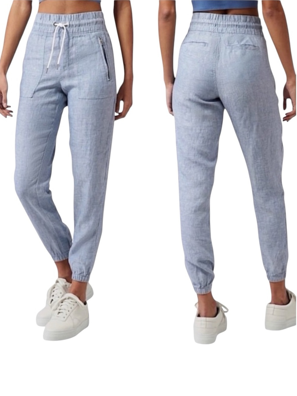 Athleta Cabo Linen Jogger Sz 4 Blue Chambray Color Style 530642-00 Athleisure